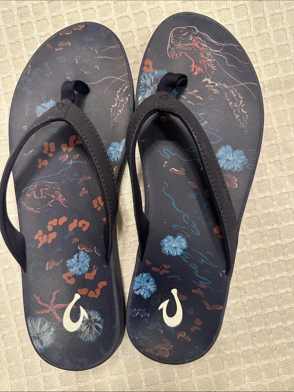 OluKai Navy Black Flip Flop Sandal